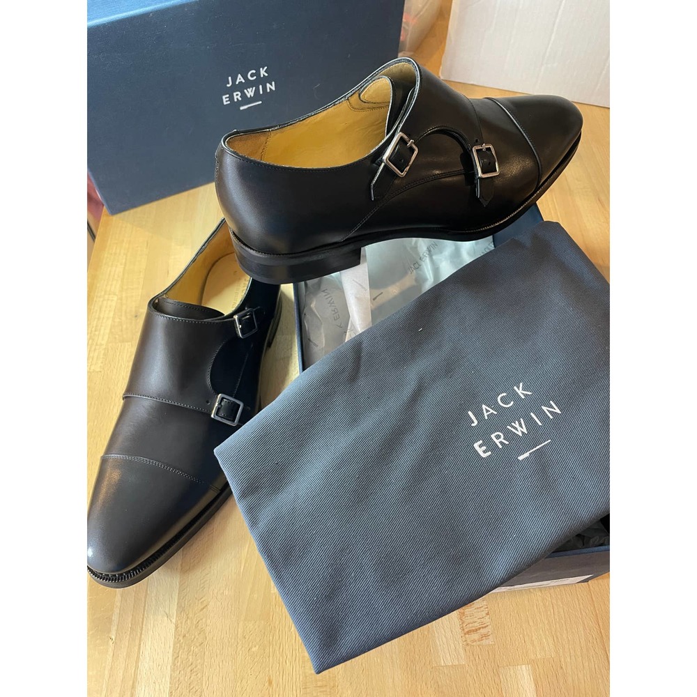 Jack Erwin "Phineas" Black Leather Cap-Toe Monk Strap   NIB - Picture 2 of 7